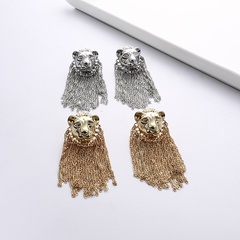 new retro personality lion head earrings long fashion chain tassel earrings