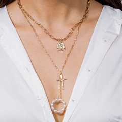 European and American new Beaded Pendant Fashion Wild Multilayer Chain Cross Necklace