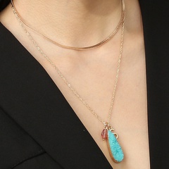 accessoires de bijoux bord de mode vert imitation pierre naturelle pendentif goutte double collier