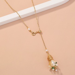 Fashion handmade silk-wrapped pearl flower long pendant necklace pull buckle single-layer chain