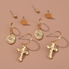 European and American C-shaped cross metal texture all-match earrings set