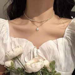 European and American new artificial pearl double-layer retro simple double-layer pearl clavicle chain