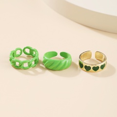 retro green peach heart ring hollow chain horizontal pattern twist ring 3-piece set