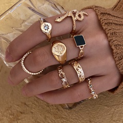 Conjunto de anillo de 9 piezas de diamante en forma de serpiente hueca de estilo bohemio al por mayor