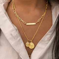 European and American cross-border simple fashionable jewelry double-layer coin portrait necklace