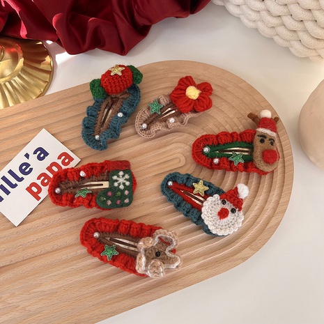Korean Christmas New Cute Cartoon Hand-knitted Hair Clip Hair Accessories's discount tags