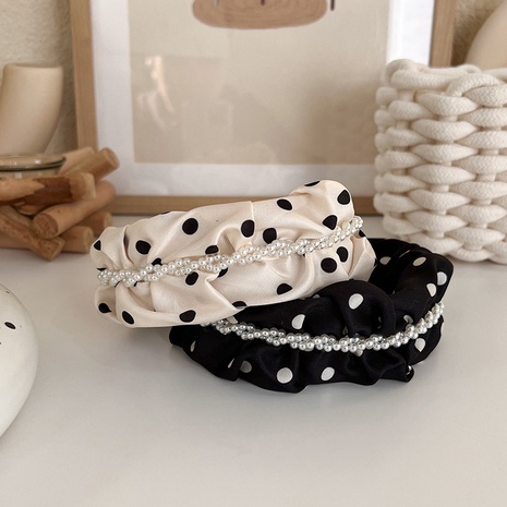 Retro Schwarz-Weiß-Falten breitkrempige Perlen knospenförmiges Haarband Großhandel's discount tags