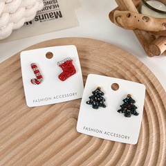 Red Christmas socks cane earrings full diamond earrings Christmas tree earrings