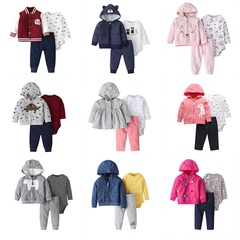 children spring autumn hooded jacket  trousers romper baby three-piece suit