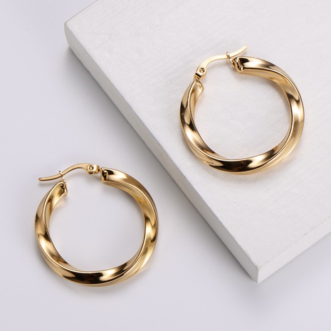 wholesale 18k gold-plated stainless steel simple twisted earrings NHON481800's discount tags