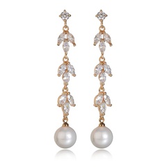 simple pearl earrings leaf lengthened earrings Korean style personalized earrings