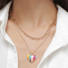 European and American Fashion Jewelry Color Drop Nectarine Heart Pendant Multilayer Necklace