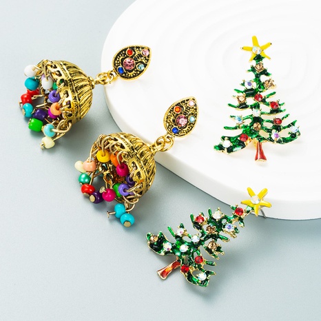 Christmas series alloy dripping oil diamond Christmas tree earrings's discount tags