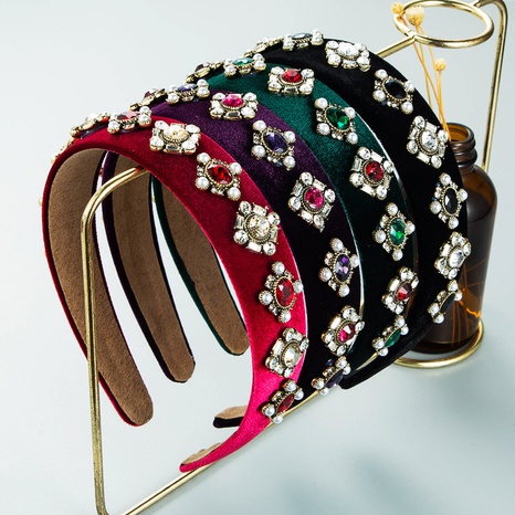 new retro baroque pearl rhinestone headband female simple flannel hair accessories's discount tags