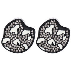 new Korean style heart-shaped earrings black white pattern diamond earrings
