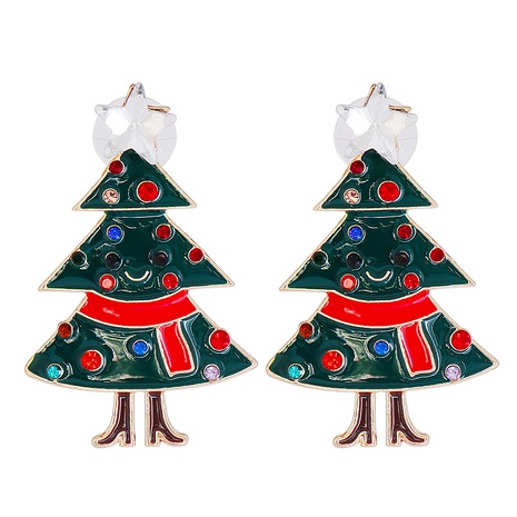 Nuevos aretes de aleación de árbol de Navidad con diamantes de Navidad creativos's discount tags