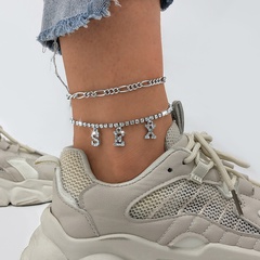 European and American rhinestone-studded simple punk foot ornaments fashion letter pendant new anklet