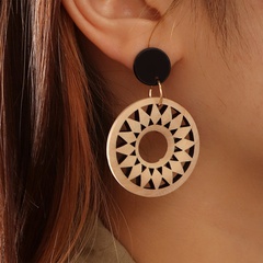 Boucles d'oreilles en bois rondes rétro exagérées de nouveau style coréen