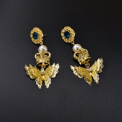 retro European and American temperament three-dimensional inlaid zircon butterfly earrings