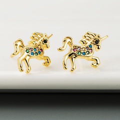 European and American creative unicorn copper-plated real gold micro-inlaid zircon constellation earrings