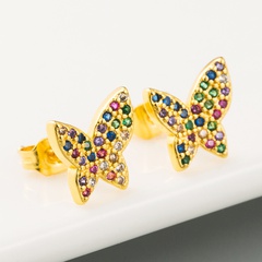 creative temperament butterfly micro-inlaid color zircon gold plated copper earrings
