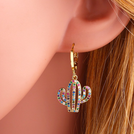 European and American cactus copper micro-inlaid color zircon earrings NHYIS482394's discount tags