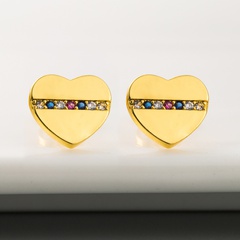 European and American heart-shaped brass micro-inlaid color zircon ear studs wholesale