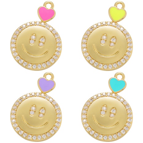 Color dripping oil micro-inlaid smiley face heart pendant accessories diy jewelry's discount tags