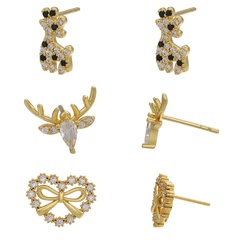 Micro-inlaid giraffe elk bow stud earrings cartoon pattern earrings jewelry