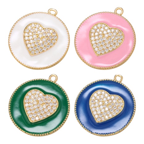 Color dripping oil pendant diy heart zircon pendant jewelry pendant's discount tags