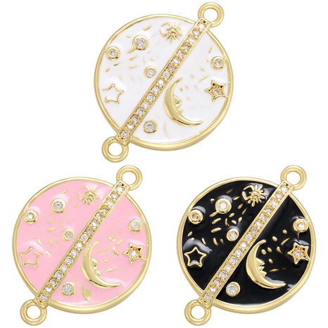 Color drip oil round zircon star moon DIY connector jewelry accessories's discount tags