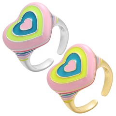 New color drop oil ring peach heart rainbow opening adjustable wide face ring