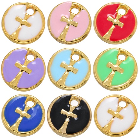 Color dripping oil round small pendant cross DIY pendant accessories's discount tags
