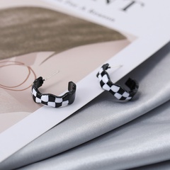 Korea Black and White Personality Plaid C-shape Earrings