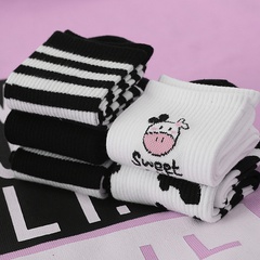 Socks female spring and summer classic black and white cows tube socks wholesale