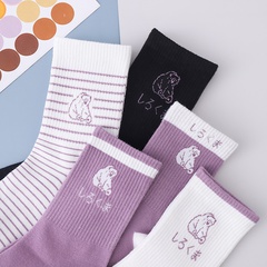 Purple bear socks female autumn and winter Korean style cute college style tube socks