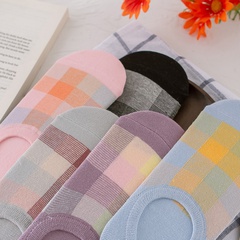 spring and summer shallow mouth plaid cotton socks invisible boat socks non-slip silicone socks