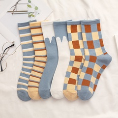 Socks women's tube socks cute British plaid pure cotton retro stockings