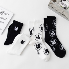 Socks female black and white series cute bunny tube socks cute cotton cartoon socks