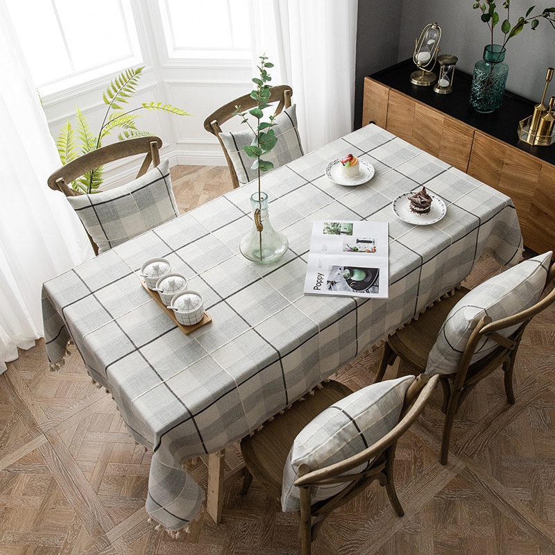 rectangular coffee tablecloth gray white black line lattice with tassel table towel cloth