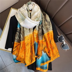 Oil painting style double-sided long silk scarf with mountain and river scenery printing scarf