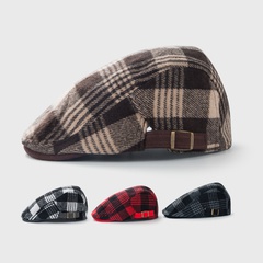 retro American peaked cap autumn and winter woolen plaid beret British fashion casual newsboy hat