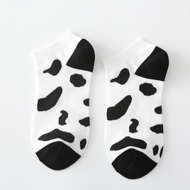 Black and white cow spotted spring and summer short socks leopard retro boat sockspicture13