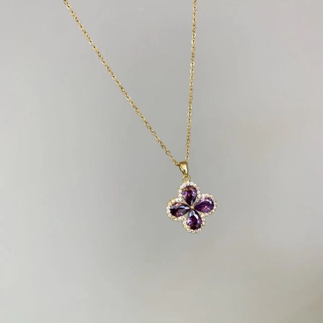2021 Fashionable Color Zircon Four Leaf Clover Pendent Necklace  NHIQ497548's discount tags