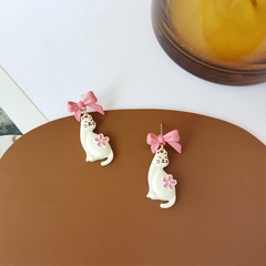 Sterling Silver Needle Japanese and Korean Cute Bow Cat Stud Earrings Fashion Sweet and Cute Girlish Style Earrings H3893
