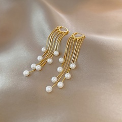 Korean version of fashion simple love earrings long tassel pearl earrings