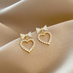 Korean style love earrings micro diamond zircon personalized bow earrings