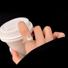 Dongda Simple Fashion Love Heart-Shaped Ring Trending Unique Trendy Pearl Ring Elegant Zircon Niche Index Finger Ring