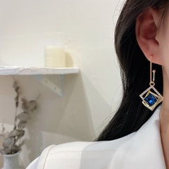 Korean fashion personality exaggerated geometric blue crystal earrings