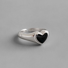 Japanese and Korean Glossy Dripping Black Love Heart-Shaped Ring Fashion Simple Style Open Food Ring Ins Special-Interest Design Hand Jewelry
